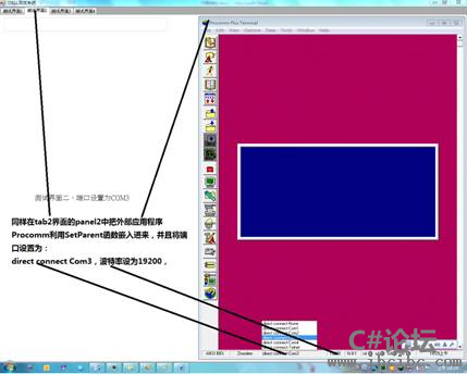 同样，点开TabControl的页面2，也开始设置Procmm，在这里将页面2的Procmm端口设置为Com 3，波特率设置为192 ...